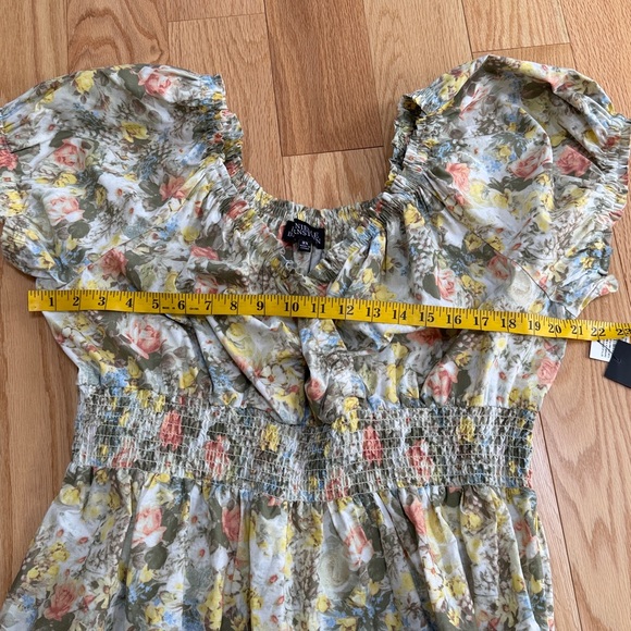New! DANIELLE BERNSTEIN 3X Floral smocked Midi Dress in Multicolor Pastels. - Picture 10 of 12